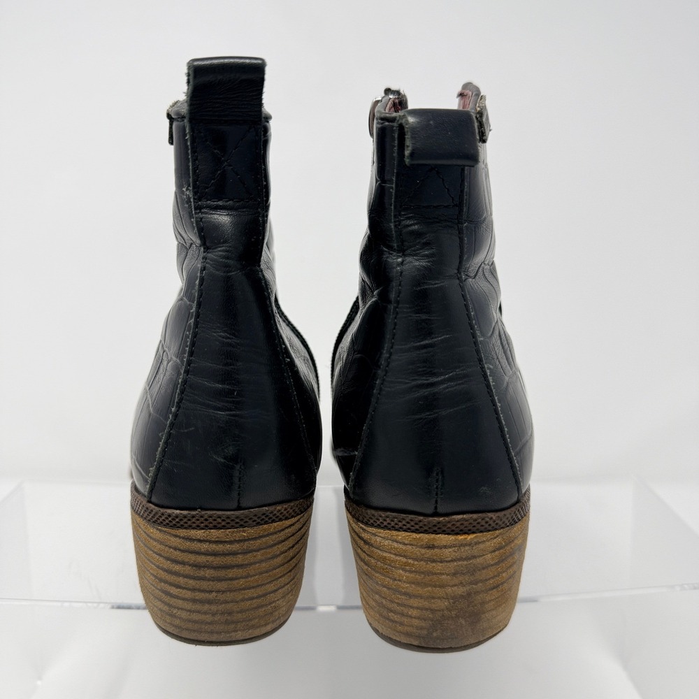 Pikolinos Black Leather Boots Womens Size 8.5 39 Crocodile Embossed Studded - Picture 4 of 7